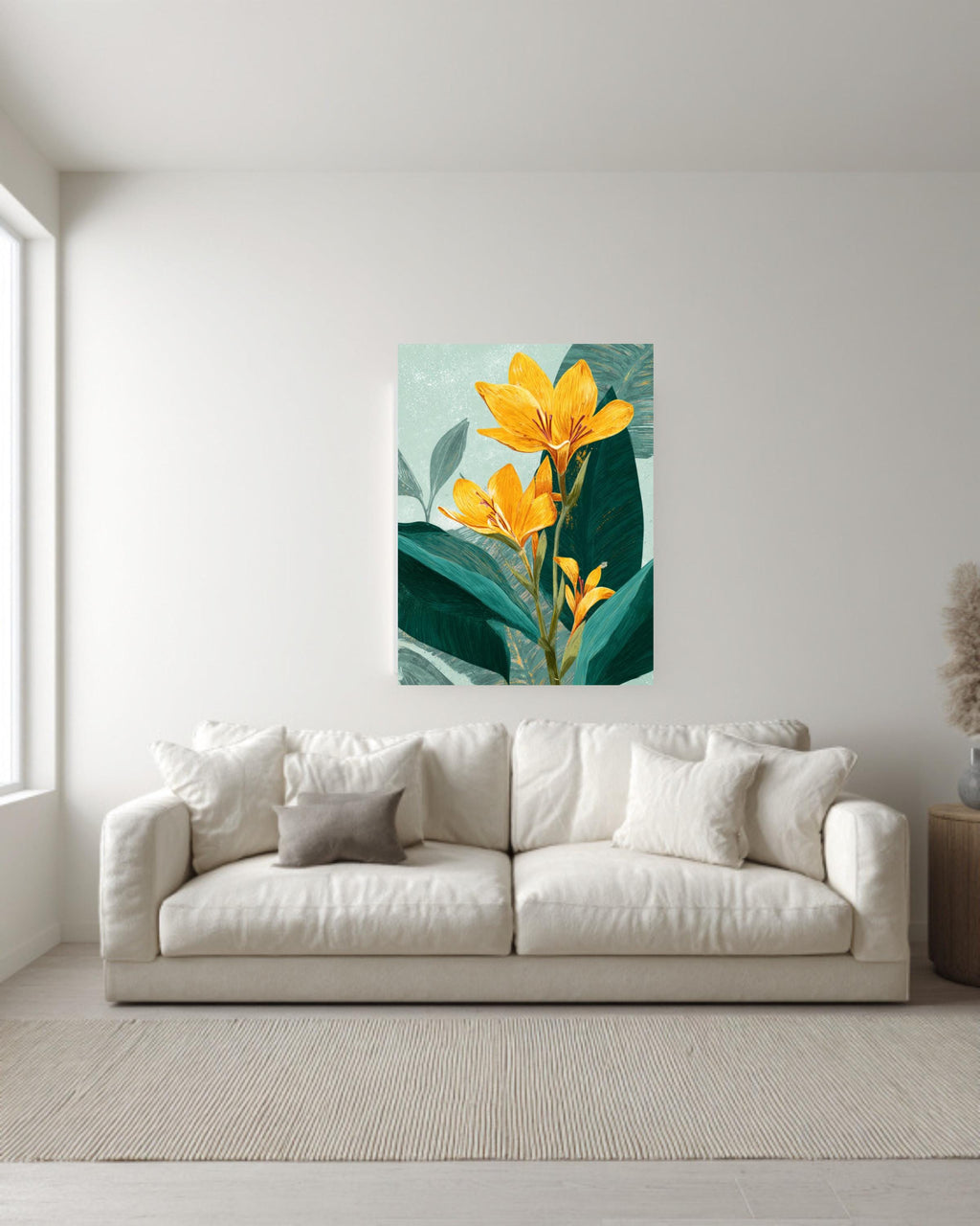 Tropical Yellow Flower Canvas, Vintage Botanical Wall Art