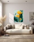 Tropical Yellow Flower Canvas, Vintage Botanical Wall Art