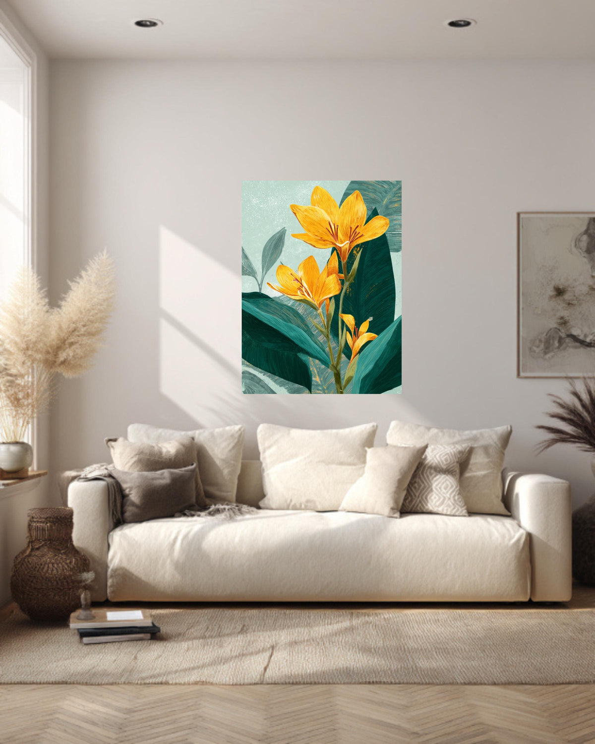 Tropical Yellow Flower Canvas, Vintage Botanical Wall Art