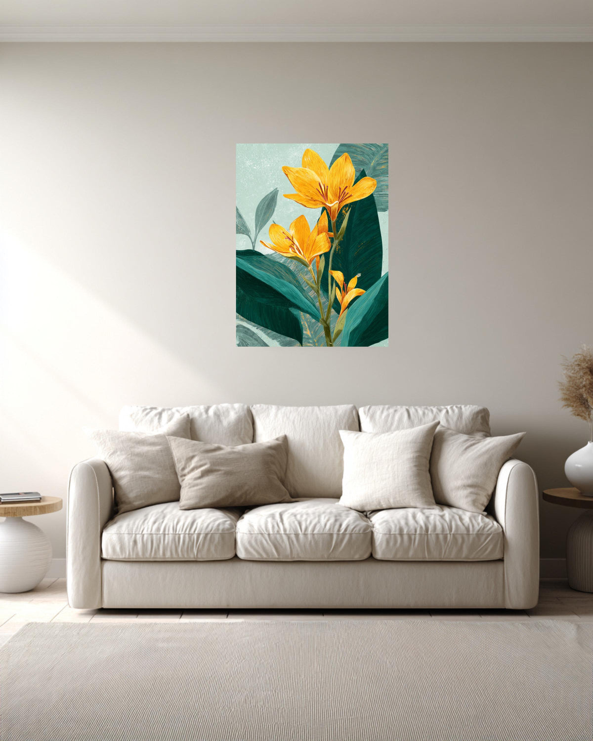 Tropical Yellow Flower Canvas, Vintage Botanical Wall Art