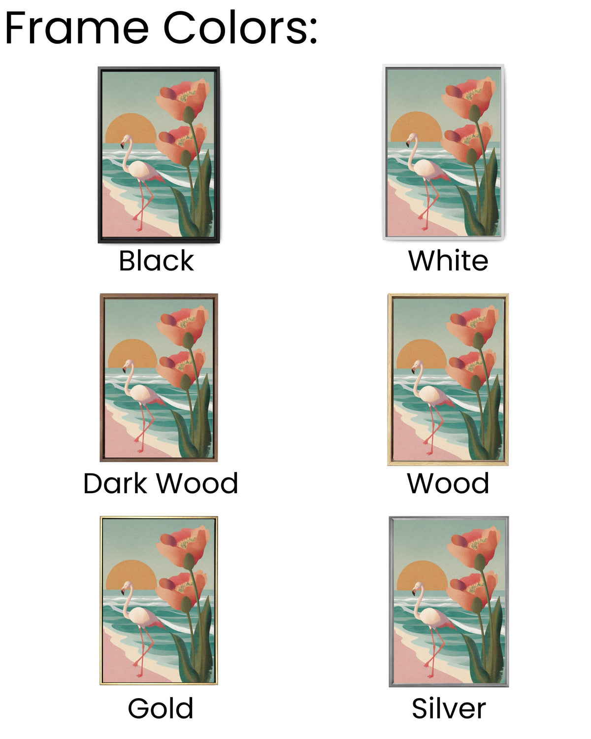 Flamingo Beach Canvas Print, Mid-Century Modern Sunset, Coastal Wall Art