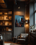 Moonlit Medieval City Canvas Art, Fantasy Wizard Castle