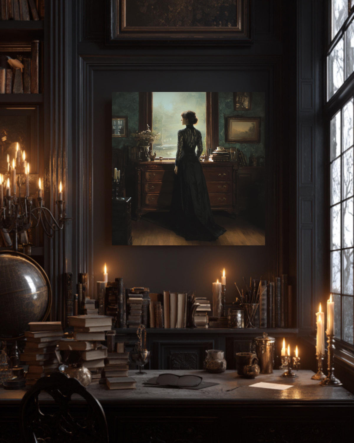 Victorian Woman Canvas Print, Dark Academia Gothic Wall Art