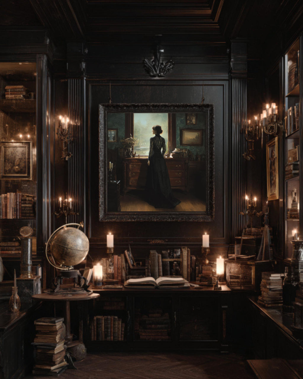 Victorian Woman Canvas Print, Dark Academia Gothic Wall Art