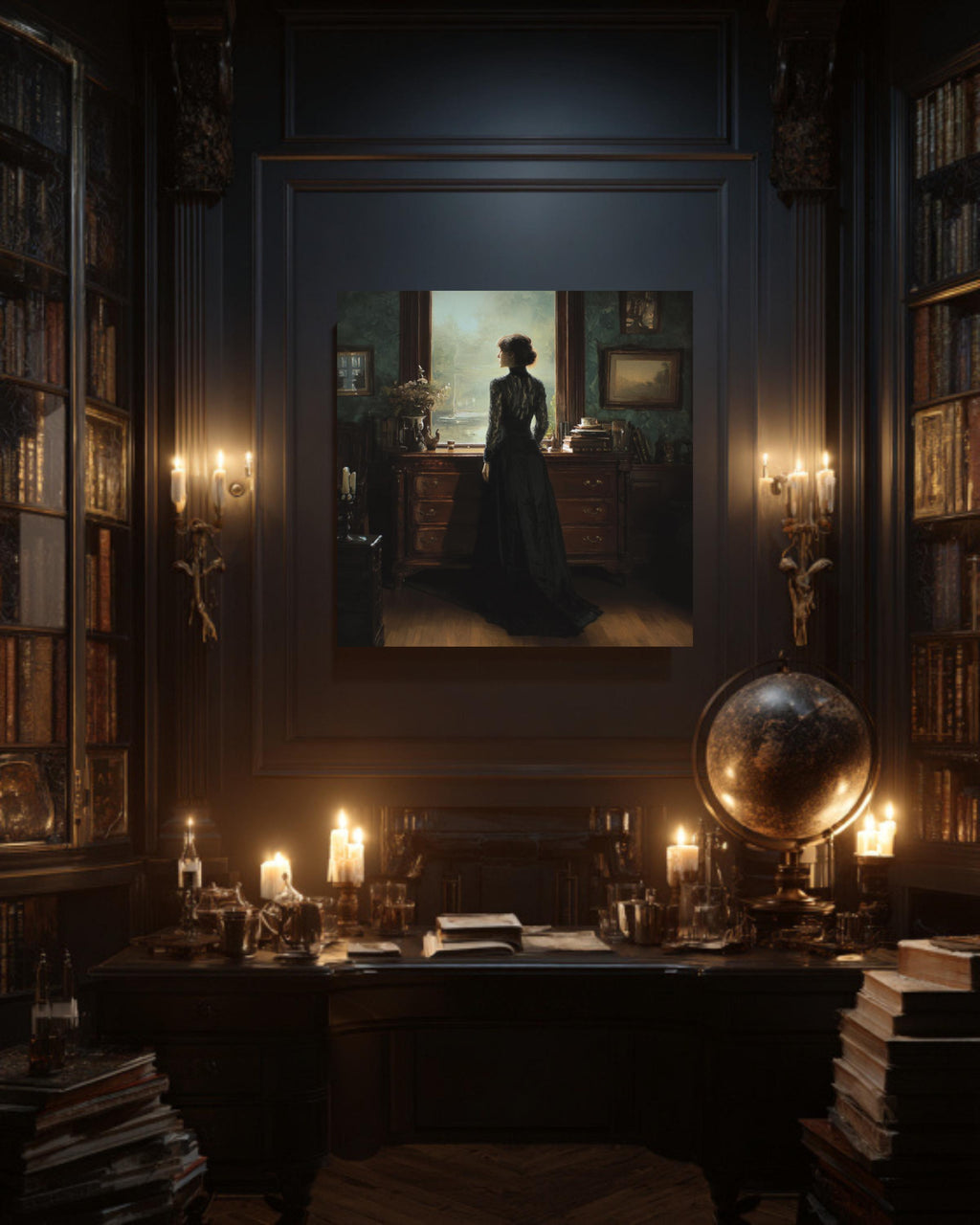 Victorian Woman Canvas Print, Dark Academia Gothic Wall Art
