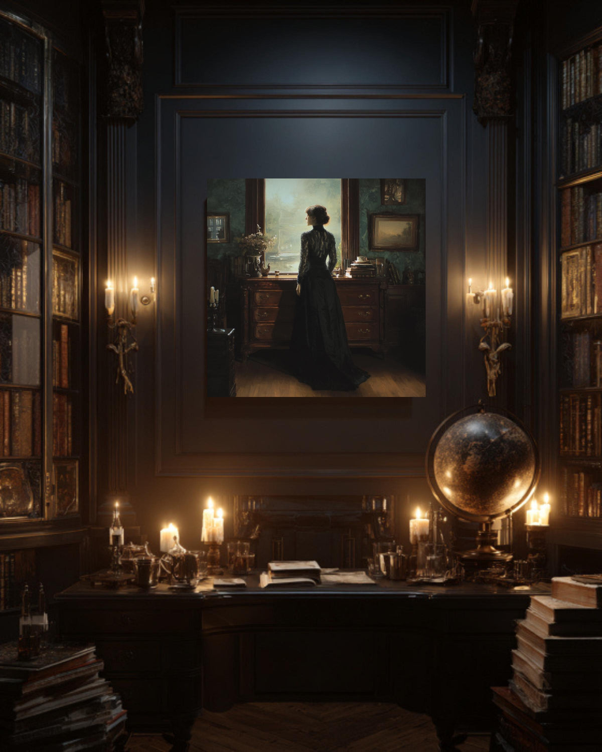Victorian Woman Canvas Print, Dark Academia Gothic Wall Art