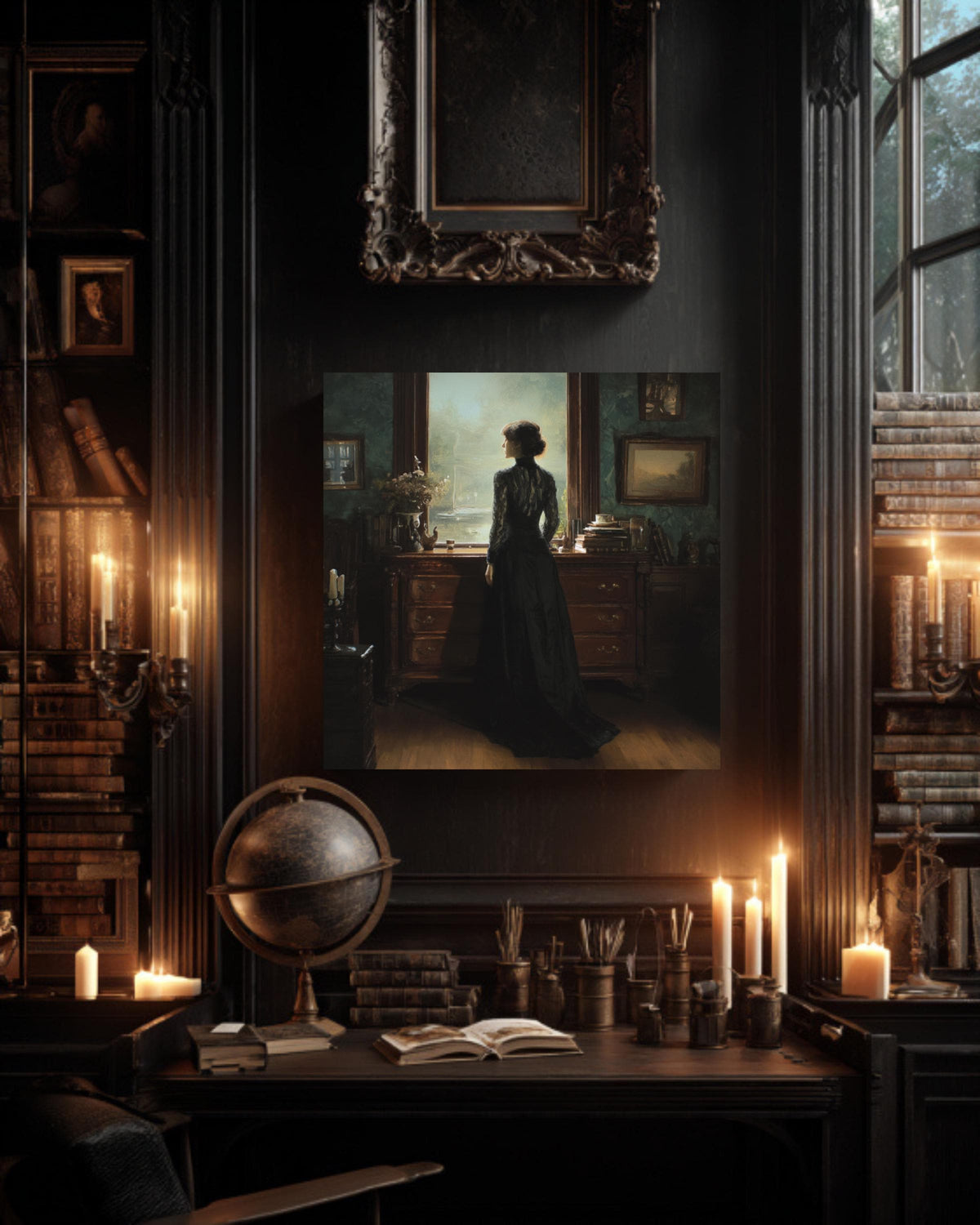 Victorian Woman Canvas Print, Dark Academia Gothic Wall Art