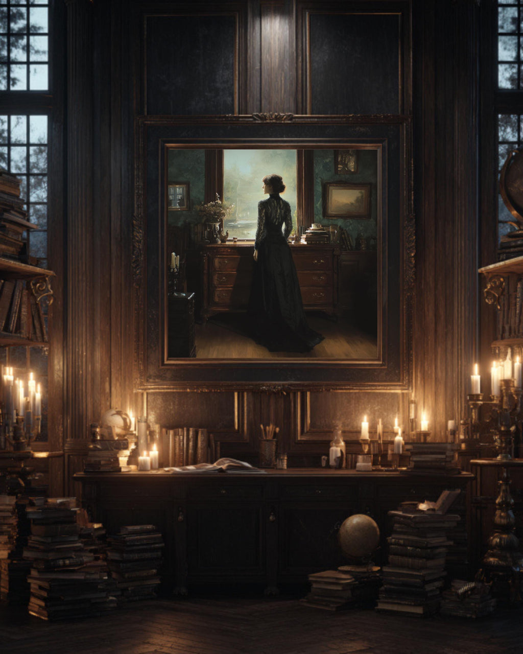 Victorian Woman Canvas Print, Dark Academia Gothic Wall Art