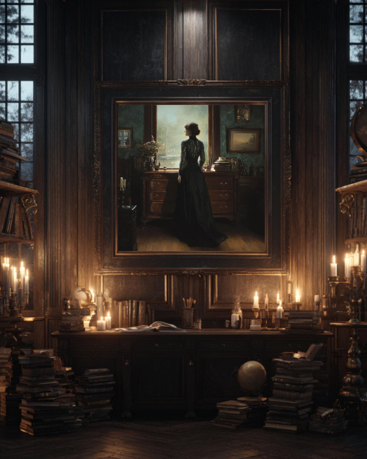 Victorian Woman Canvas Print, Dark Academia Gothic Wall Art