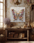 Seashell Butterfly Mosaic Canvas Print, Coastal Nature Wall Art