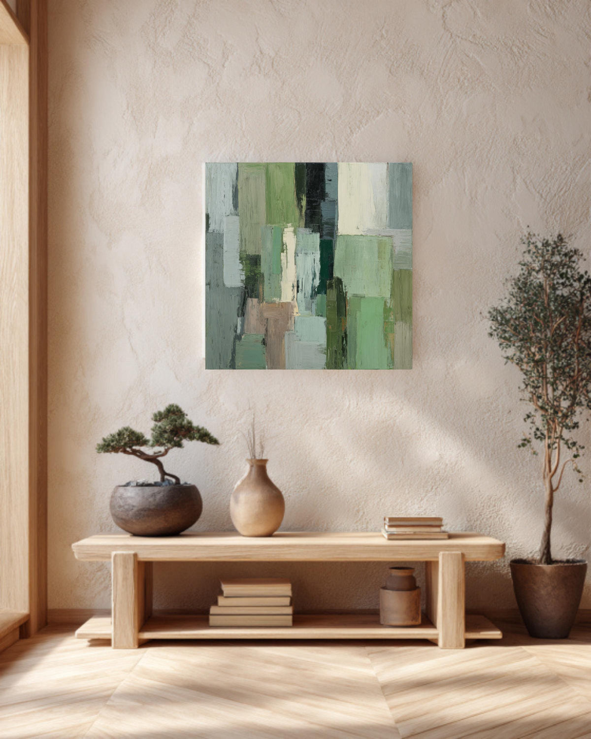 Sage Green Abstract Canvas Art, Modern Geometric Print