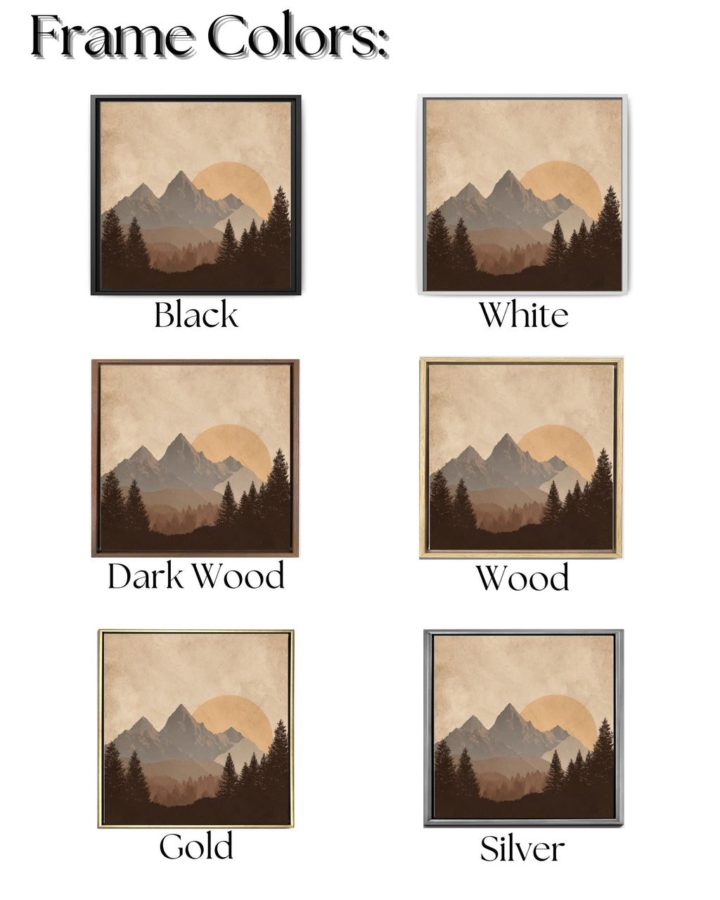 Minimalist Mountain Canvas Art, Sun and Forest Scenery, Mid Century Modern