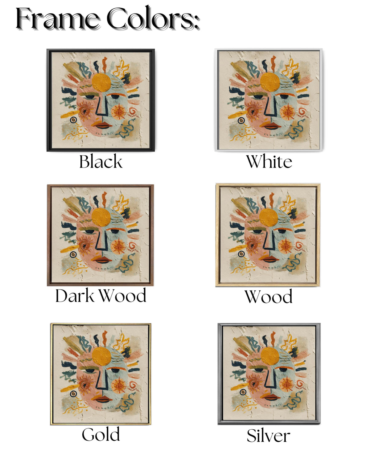 Abstract Face Canvas Art, Sun and Moon Folk Art, Eclectic Decor
