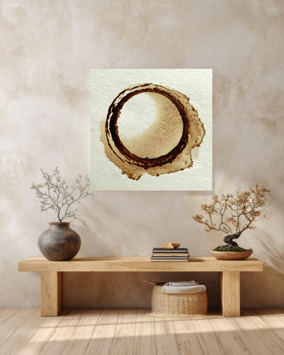 Coffee Stain Canvas Print, Minimalist Kitchen Art, Sepia Tone