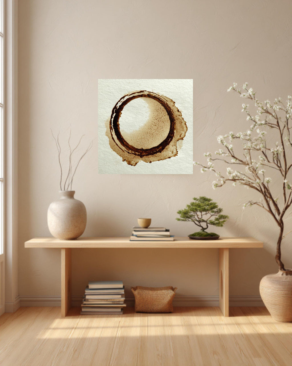 Coffee Stain Canvas Print, Minimalist Kitchen Art, Sepia Tone