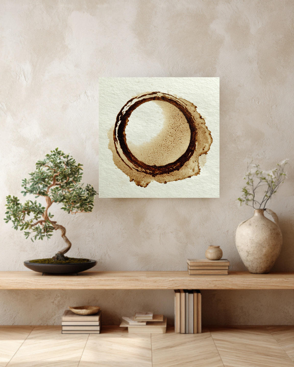 Coffee Stain Canvas Print, Minimalist Kitchen Art, Sepia Tone