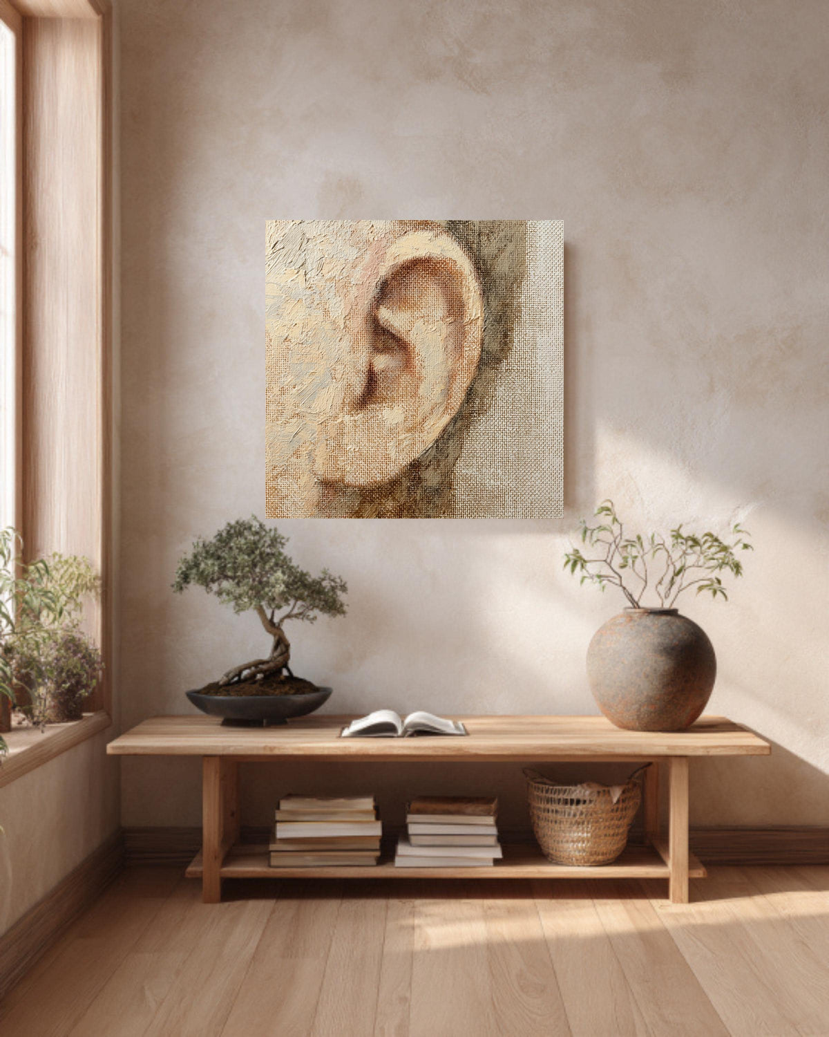 Textured Impasto Ear Anatomy Canvas Print, Medical Art