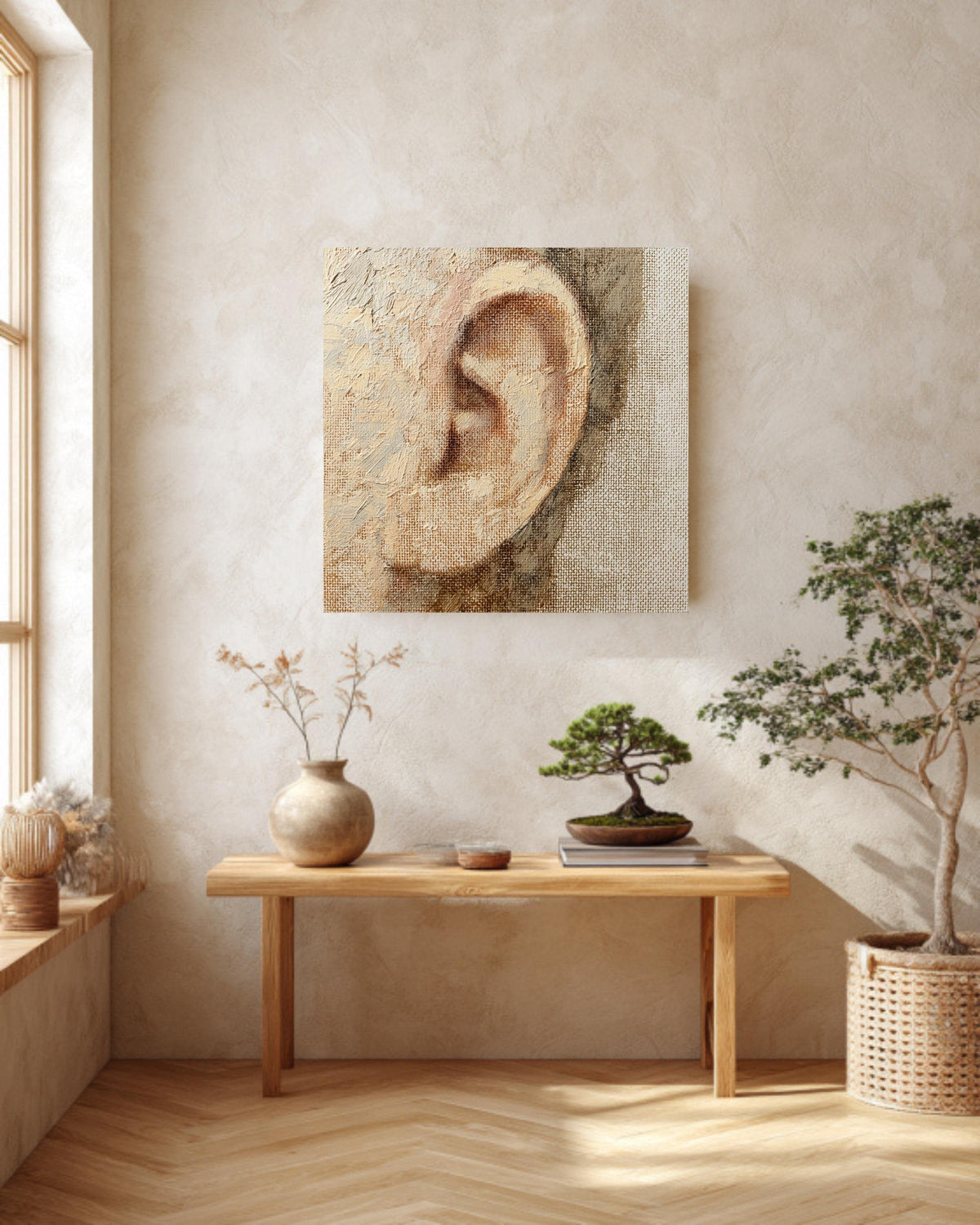 Textured Impasto Ear Anatomy Canvas Print, Medical Art