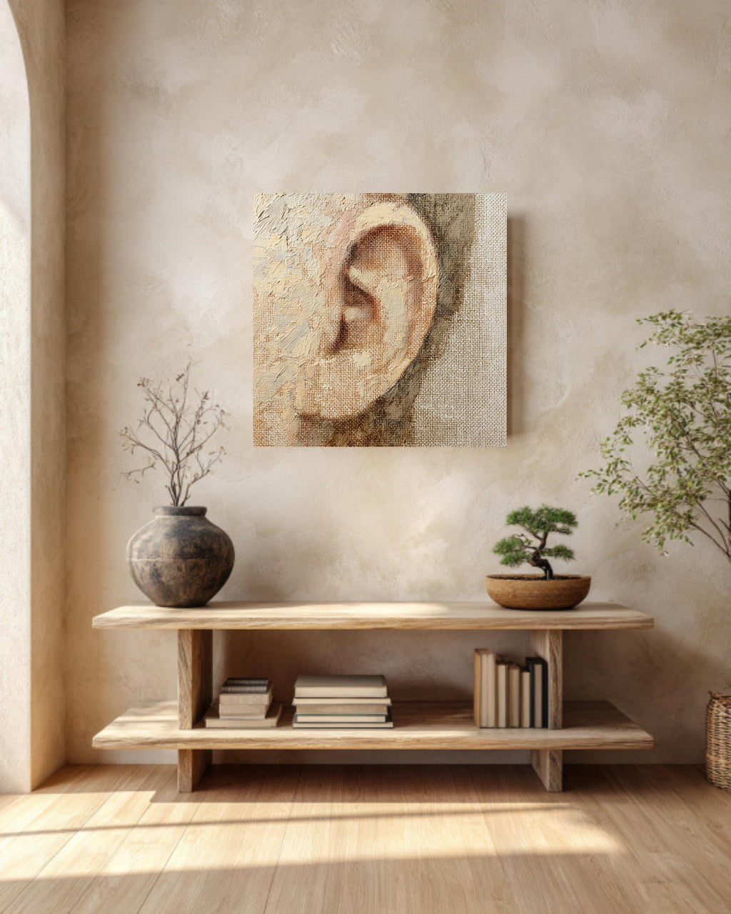 Textured Impasto Ear Anatomy Canvas Print, Medical Art