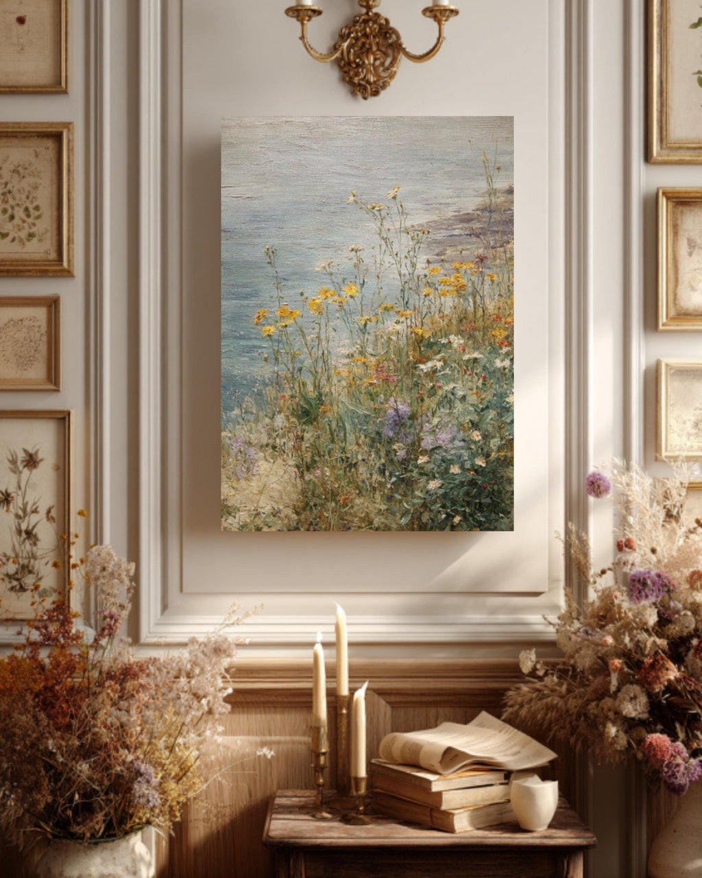 Impressionist Wildflower Canvas Art: Coastal Meadow Landscape, Beach House Decor