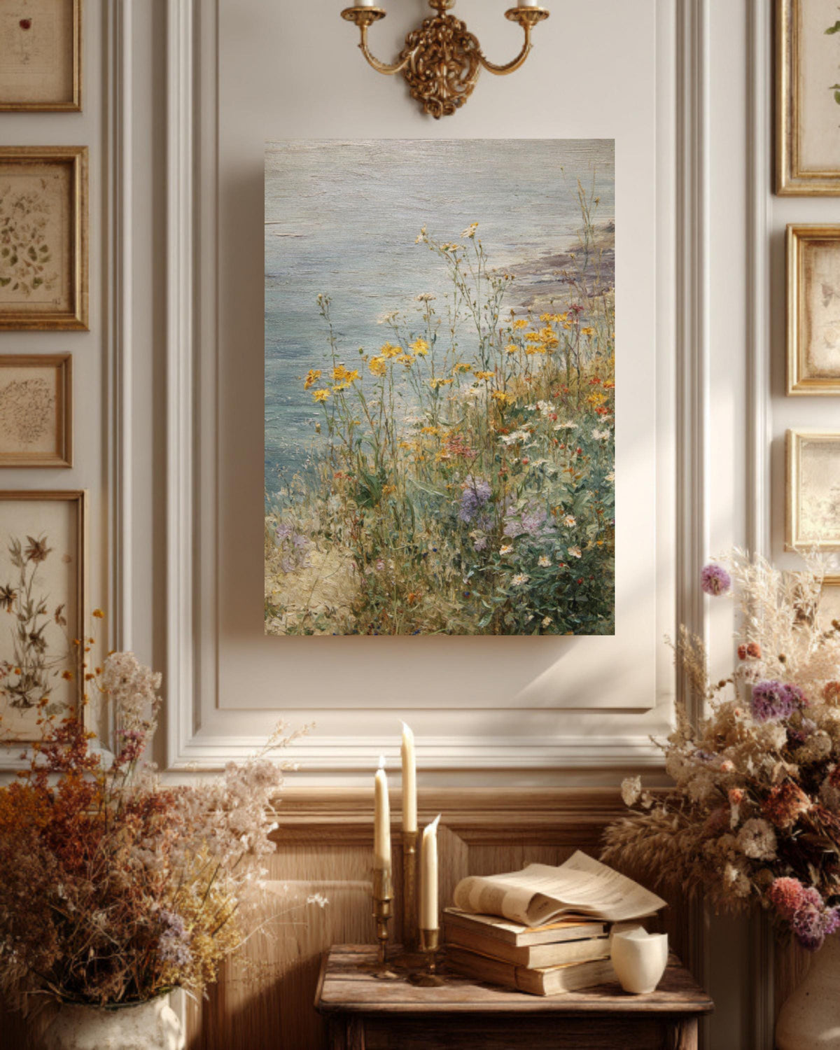 Impressionist Wildflower Canvas Art: Coastal Meadow Landscape, Beach House Decor