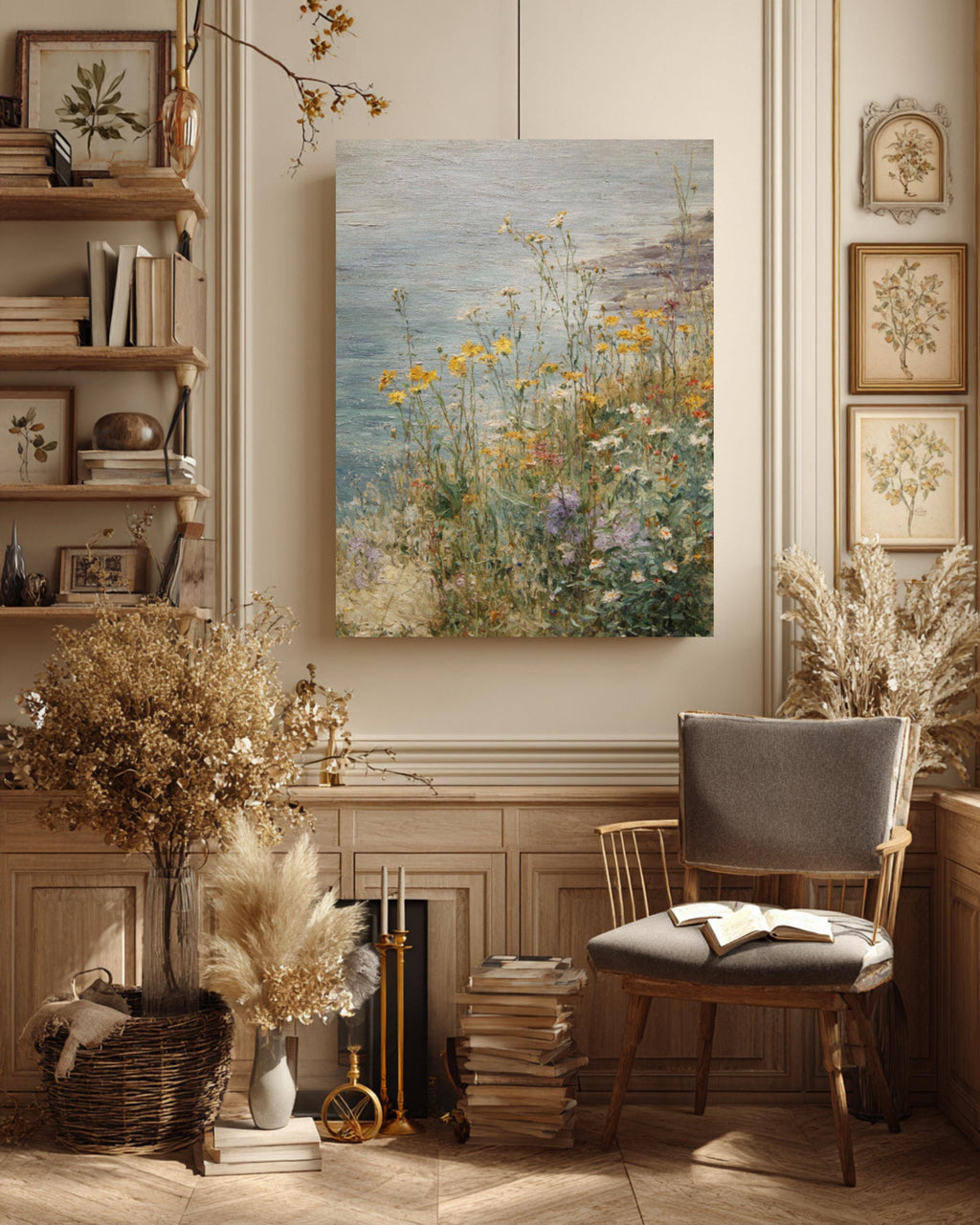 Impressionist Wildflower Canvas Art: Coastal Meadow Landscape, Beach House Decor