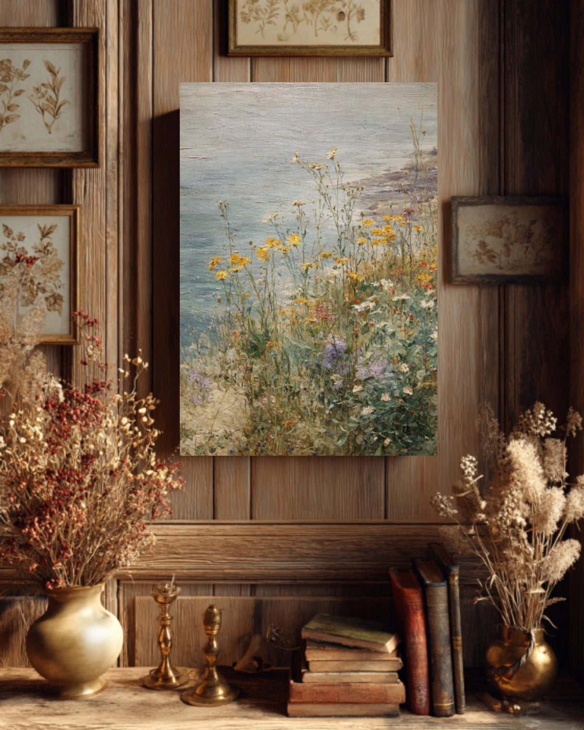 Impressionist Wildflower Canvas Art: Coastal Meadow Landscape, Beach House Decor