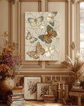 Vintage Butterfly Sketch Canvas Art, Boho Floral Illustration