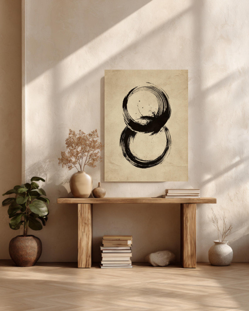 Zen Enso Circle Canvas Art: Japanese Ink Wash Print, Meditation Decor