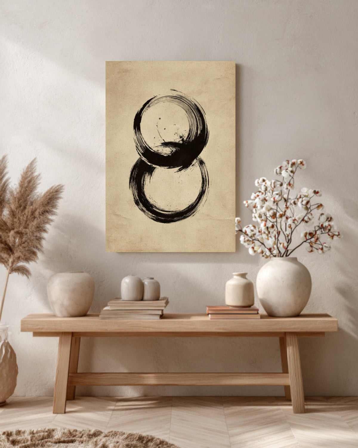 Zen Enso Circle Canvas Art: Japanese Ink Wash Print, Meditation Decor