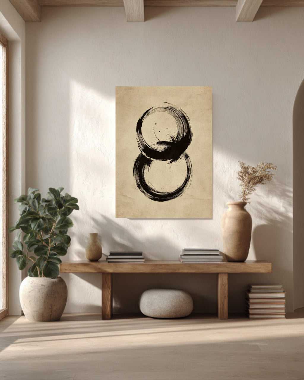 Zen Enso Circle Canvas Art: Japanese Ink Wash Print, Meditation Decor