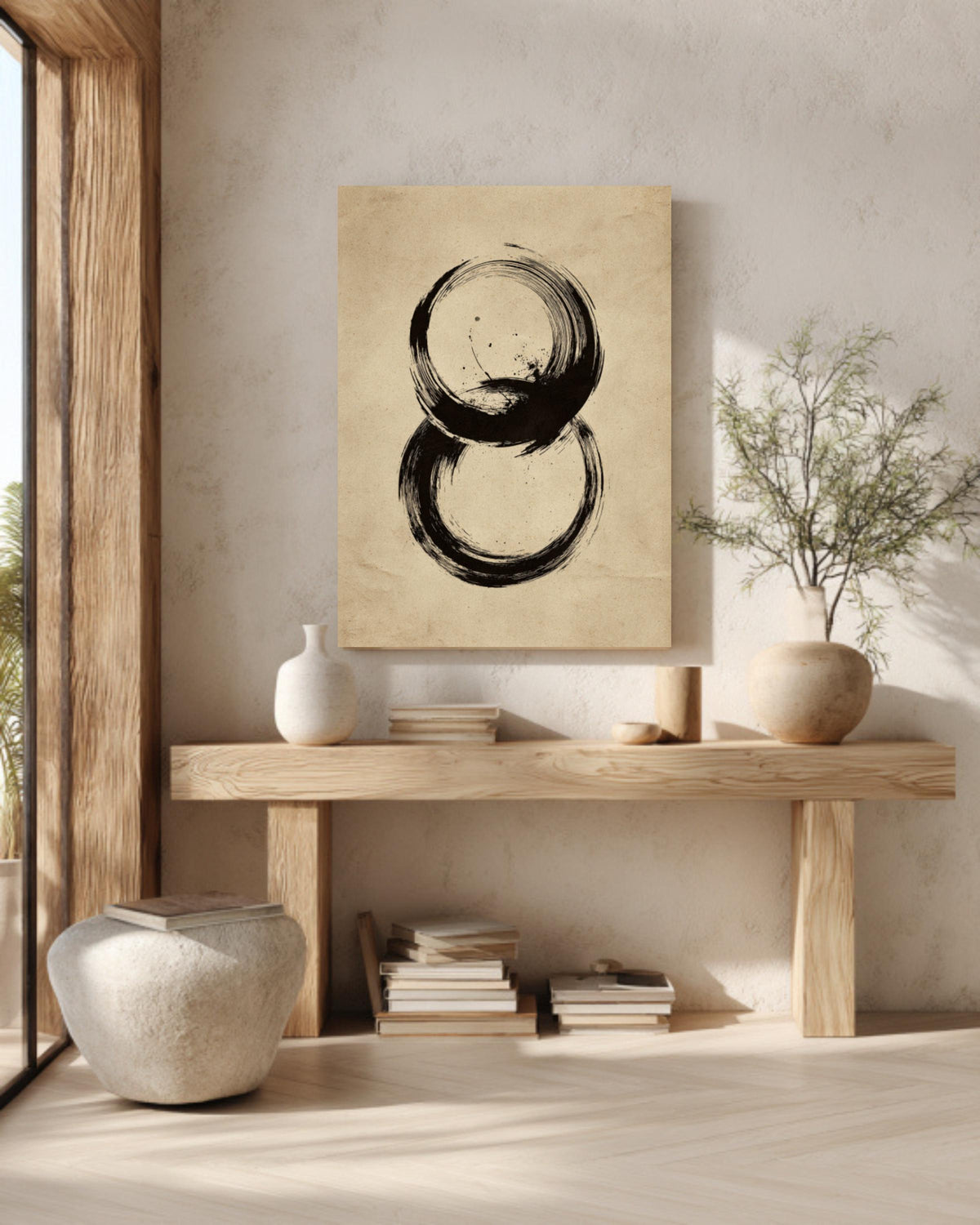 Zen Enso Circle Canvas Art: Japanese Ink Wash Print, Meditation Decor