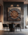 Rustic Tree Ring Cross-Section Canvas, Distressed Wood Grain Art Print, Organic Abstract Nature Texture Decor