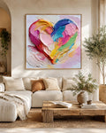 Colorful Heart Canvas Wall Art, Abstract Impasto Textured Decor